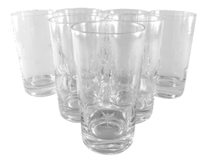 Vintage Etched Atomic Space Age Starburst North Star Heavy Bottom Barware Glass Tumblers- Set of 6