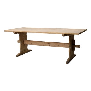 Large Swedish Rustic Country Trestle Dining Table For Sale
