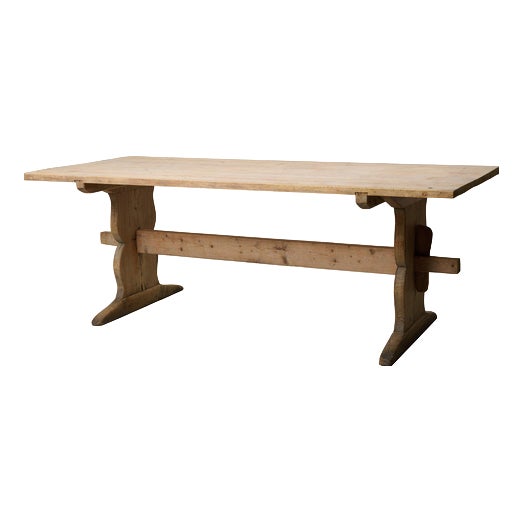 Large Swedish Rustic Country Trestle Dining Table For Sale