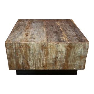 Vintage Rustic Wood Coffee Table With Black Base For Sale