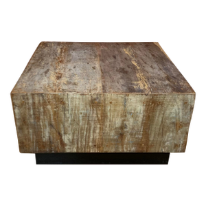 Vintage Rustic Wood Coffee Table With Black Base