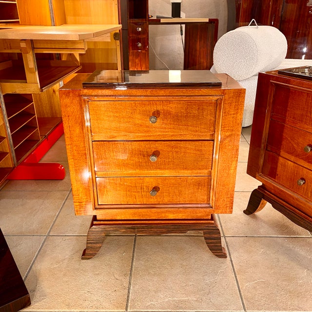 Art Deco Mahogany and Macassar Ebony Bedside Tables, 1920s, Set of 2 For Sale - Image 3 of 4