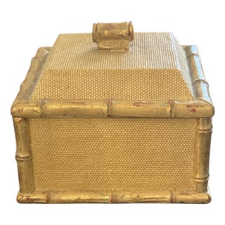 Gilded Bamboo Detailed Box With Linen Textured Sides For Sale
