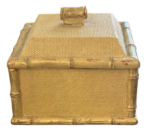 Gilded Bamboo Detailed Box With Linen Textured Sides
