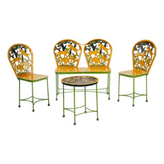 Hand-Painted Children's Garden Seating Set, India, 1980s, Set of 5 For Sale