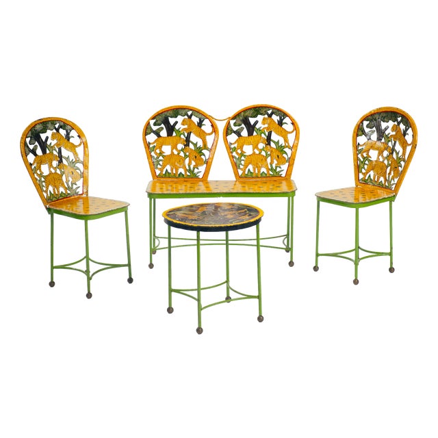 Hand-Painted Children's Garden Seating Set, India, 1980s, Set of 5 For Sale