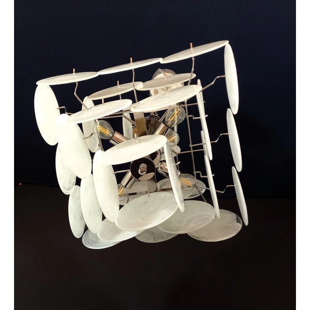 Vintage Handmade Square Iridescent Alabaster Murano Glass Discs Chandelier, 1981 For Sale - Image 6 of 10