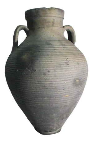 1980s Egyptian Blacken Terra Cotta Large Two Handled Jar