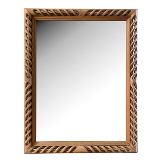 Mid-Century Mirror With Open Twist Braided Wood and Brass Inlay, Made in Italy For Sale