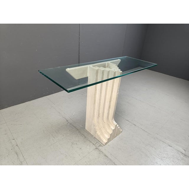 Vintage Travertine Console Table in the manner of Carlo Scarpa, 1970s For Sale - Image 9 of 12