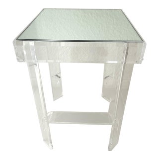 Mid-Century Lucite Mirror Occasional Side Table For Sale