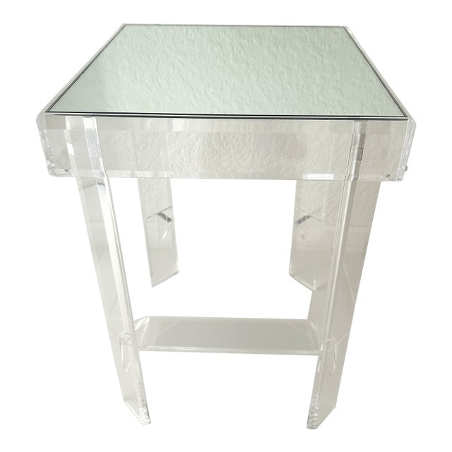 Mid-Century Lucite Mirror Occasional Side Table For Sale
