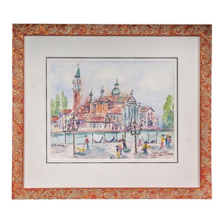 Martha Thompson Looking Across Lagoon St Marks Venice Painting, Framed For Sale