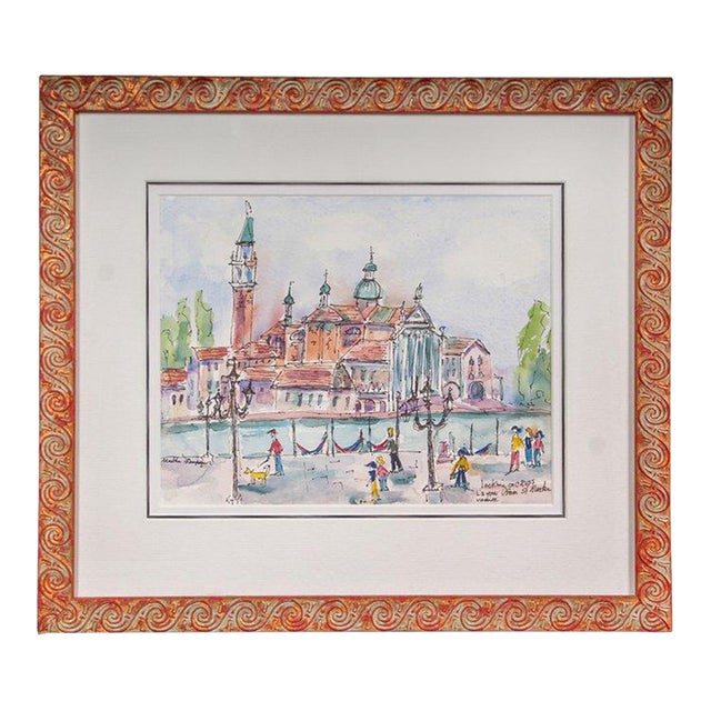 Martha Thompson Looking Across Lagoon St Marks Venice Painting, Framed For Sale