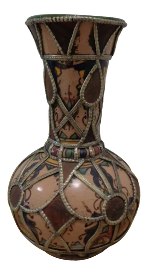 Vintage Moroccan Painted Glazed Stoneware Vase
