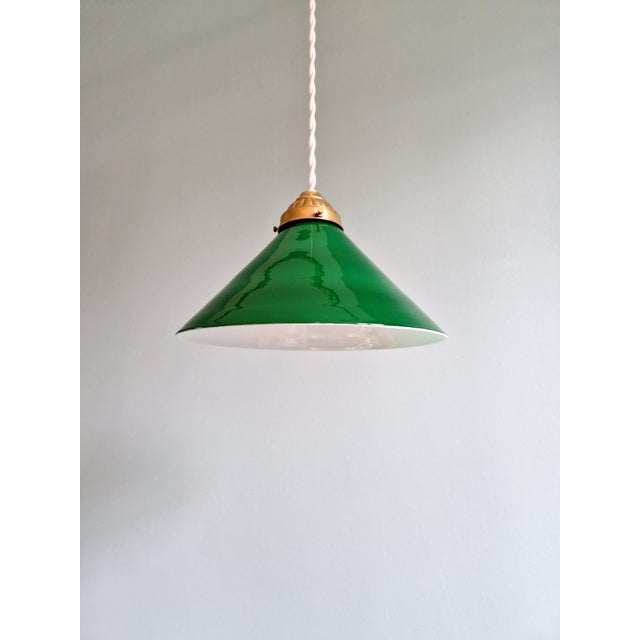 Art Deco Pendant Light in Conical Green Opaline, 1920s For Sale - Image 3 of 14