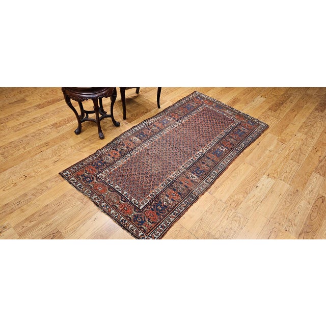 Textile Antique Persian Kurdish Rug, Hand-Knotted Wool, All-over Paisley Pattern, Rust & Navy, 3x6 For Sale - Image 7 of 17