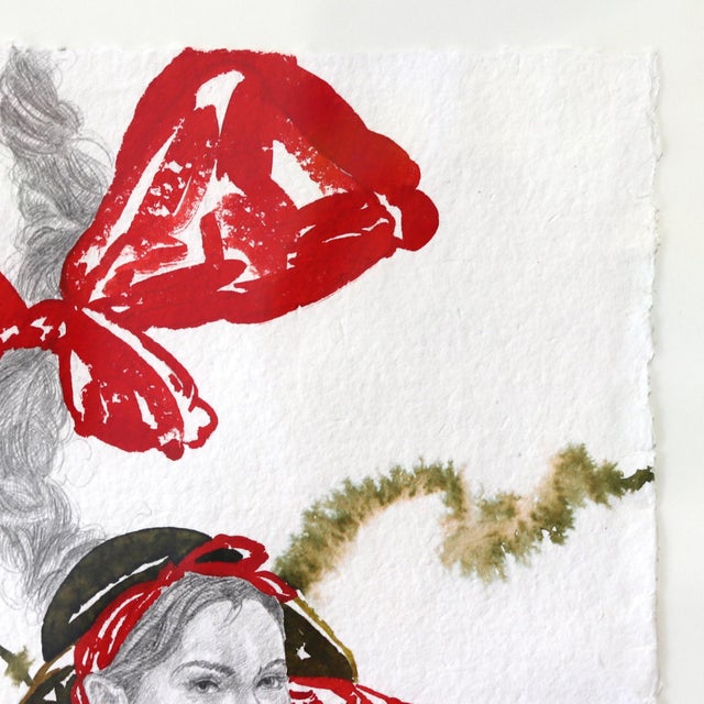 Paper Red Bow II - Original High Fashion Couture Watercolor on Paper in Gold Frame by Carlos Gamez De Francisco For Sale - Image 7 of 8