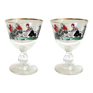 Pair of Mid Century Pirate Treasure Island Cocktail Bar Glasses For Sale