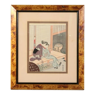 Mid 19th Century Framed Antique Japanese Woodblock Print For Sale