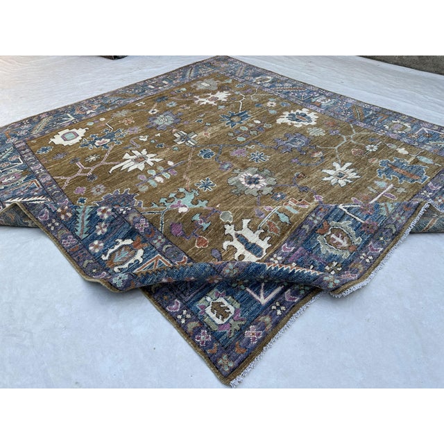 2000 - 2009 Oushak Handmade Wool Rug in Olive Brown and Blue For Sale - Image 5 of 10