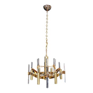 Sciolari Six-Light Gold-Plated Brass and Crystal Glass Chandelier For Sale