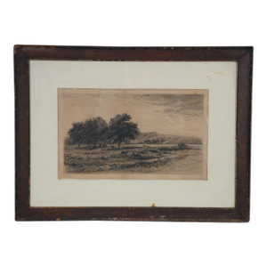 Antique Hendrik Dirk Kruseman Van Elten Signed Cows Pasture Landscape Etching