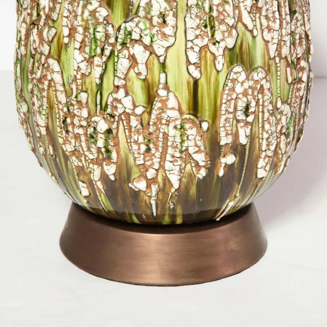 1960s Mid Century Hand Glazed Expressionistic Organic Modern Ceramic Lamps - A Pair For Sale - Image 5 of 13