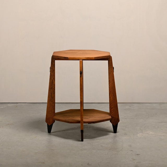 Dutch Art Deco Octagon Side Table in Oak, 1930s For Sale - Image 6 of 16