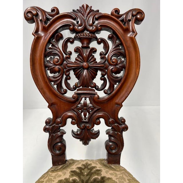 Napoleon iii period chaise longue in carved mahogany four cabriole legs with recessed moldings velvet seat with floral...