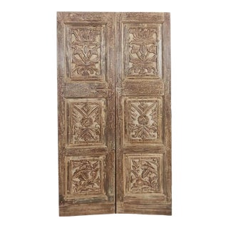 Antique Doors Indo French Carved Double Door Teak Panels 80x42 For Sale