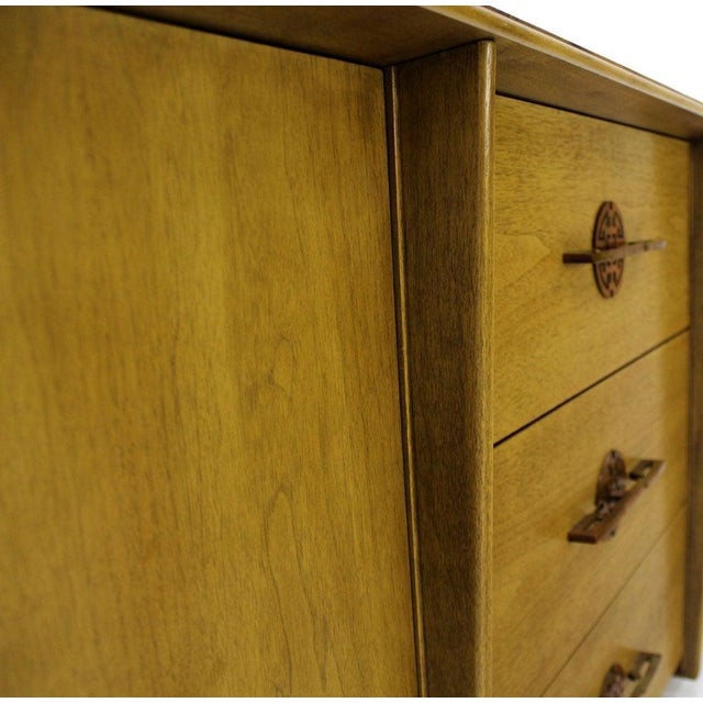 Mid 20th Century Mid Century Modern Double Door Olive Sideboard Credenza Large Brass Pulls For Sale - Image 5 of 10