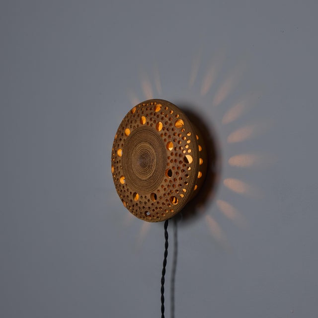 Early 1970s Per Bovin Hand Thrown Perforated Earthenware Plug-in Wall Lamp For Sale - Image 4 of 18