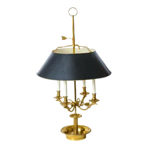 French Large Bouillotte Lamp With Black Tole Shade, 1940s