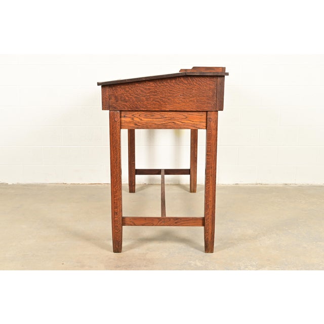 Limbert Style Antique Mission Oak Arts & Crafts Slant Front Architect's Desk, Circa 1910 For Sale - Image 11 of 13