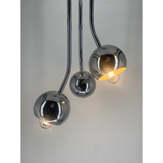 Space Age Chrome-Plated 3-Light Ceiling Lamp, Italy, 1980s For Sale - Image 6 of 18