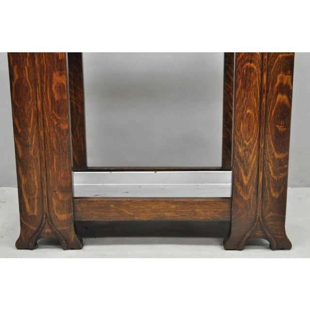 Mid 20th Century Antique Arts & Crafts Oak Wood Relief Carved Flower Umbrella Stand by MI Chair For Sale - Image 5 of 18