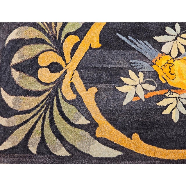 American Vintage American Hand Hooked Rug, Bird on a Tree Branch Design, Folk Art Tapestry, 3x5 For Sale - Image 3 of 15