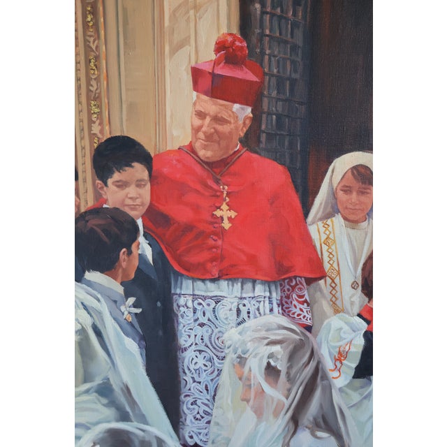 Realism Late 20th Century Frank Cannas Large Signed Original First Communion Procession Oil on Linen, Framed For Sale - Image 3 of 18