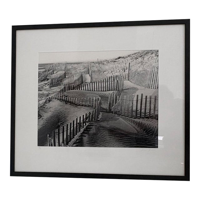1990s Daniel Jones Signed Limited Edition Black-and-White Beach Fences Photograph, 45/50 For Sale