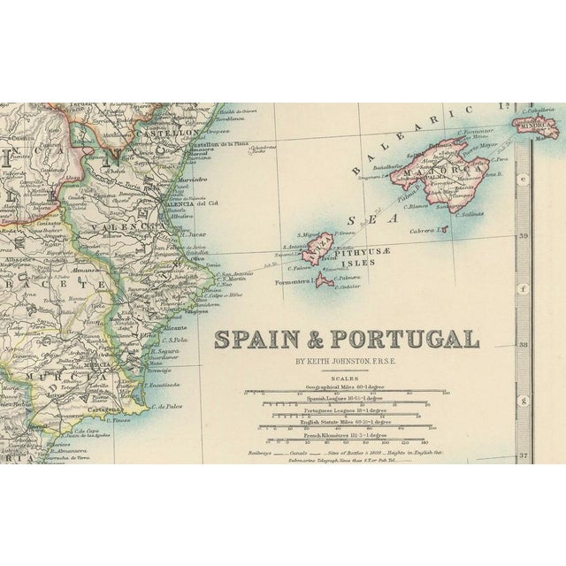 Blue Antique Map of Spain and Portugal Regional Boundaries and Coastal Detail, 1903 For Sale - Image 8 of 9