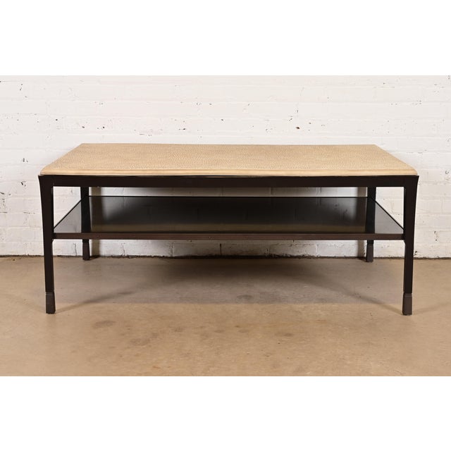 Contemporary Bill Sofield for Baker Furniture Modern Mahogany Raku Top Coffee Table or Cocktail Table For Sale - Image 3 of 11