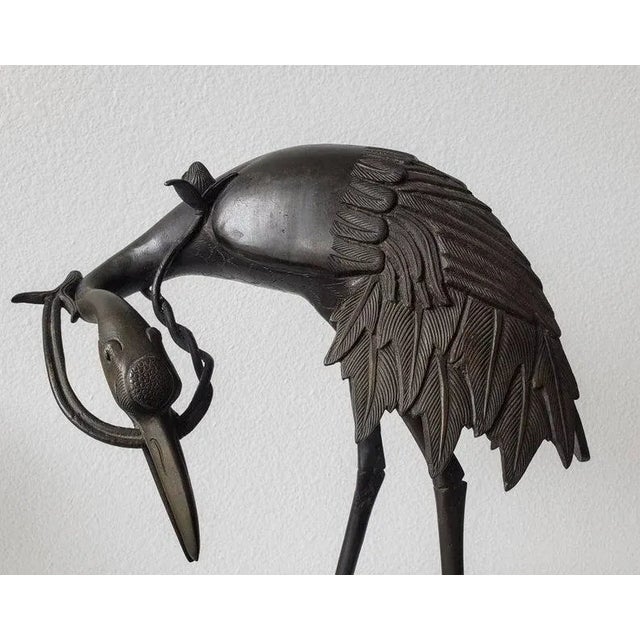 Mid-Century Japanese Bronze Heron Tortoise Sculpture For Sale - Image 4 of 11