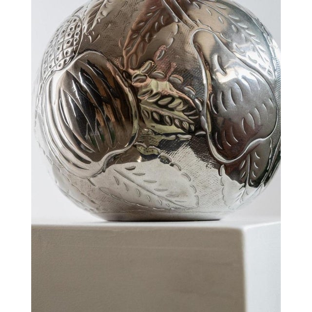 Vintage Nickel-Plated Brass Vase with Hand-Hammered Fruit and Leaf Relief, Italy, 1960s For Sale - Image 10 of 15