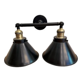 Innovations Lighting Industrial Two-Light Adjustable Wall Sconce in Black & Antique Brass For Sale