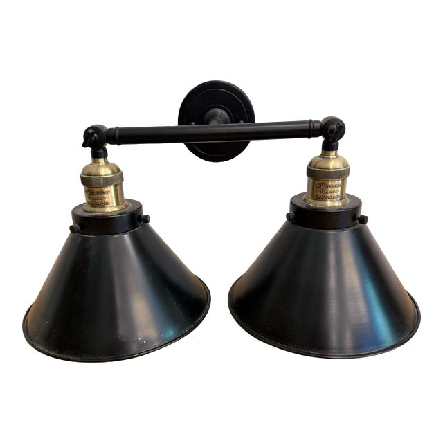 Innovations Lighting Industrial Two-Light Adjustable Wall Sconce in Black & Antique Brass For Sale