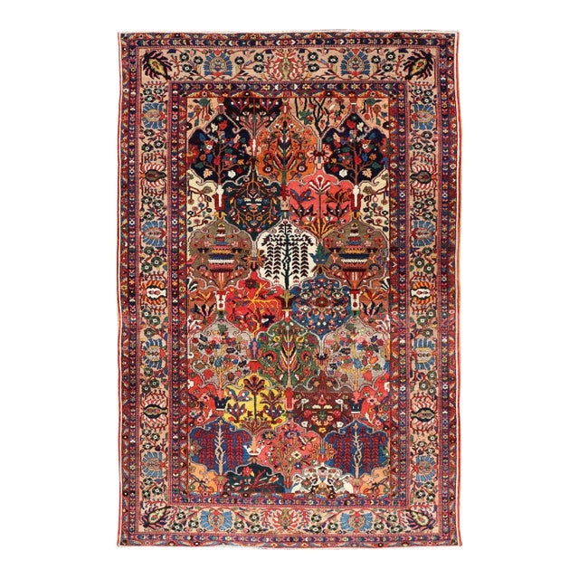 Antique Persian Bakhtiari Rug With Colorful Garden Design 7' X 11'6 For Sale
