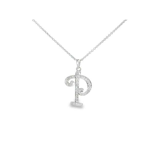 Modern 18K White Gold Diamond "P" Initial Pendant Slide Necklace Estate For Sale - Image 3 of 3