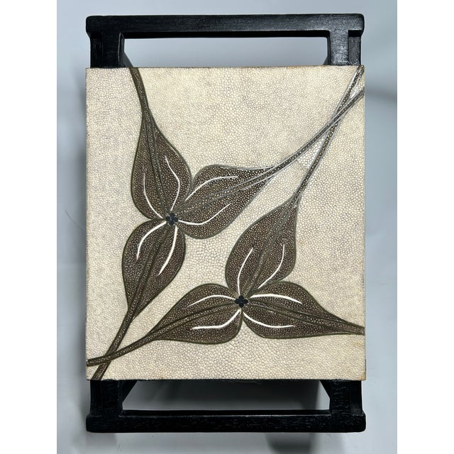 1990s 1990s Vintage R. & Y. Augousti Integrated Metal & Tessellated Shagreen Leaf Waste Bin - 1 Piece For Sale - Image 5 of 7