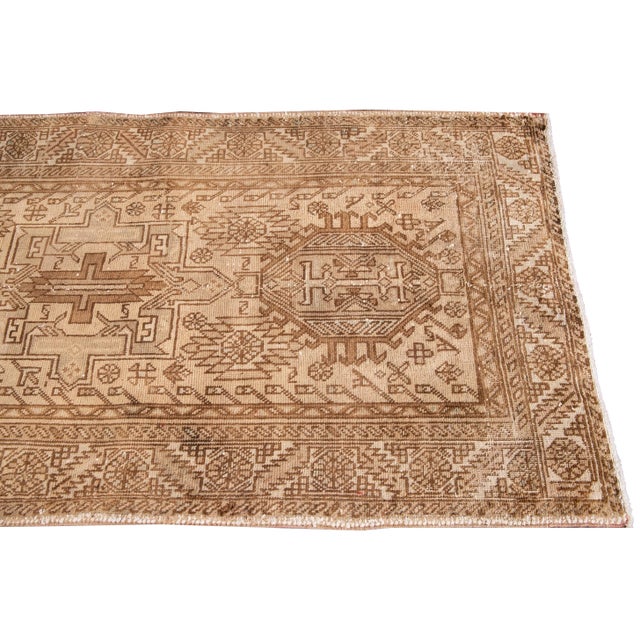 1960s Vintage Persian Heriz Handmade Tribal Beige Wool Runner For Sale In New York - Image 6 of 8